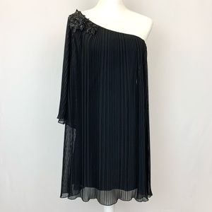 Bisou Bisou pleated one shoulder black dress